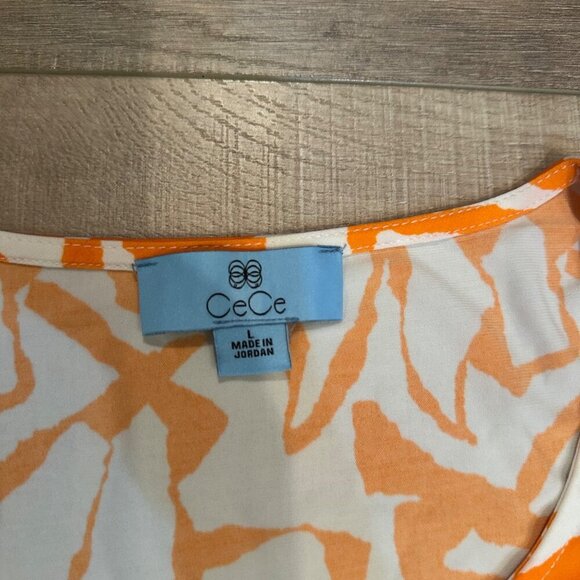CECE WOMENS LARGE ORANGE AND WHITE BLOUSE - Picture 3 of 8